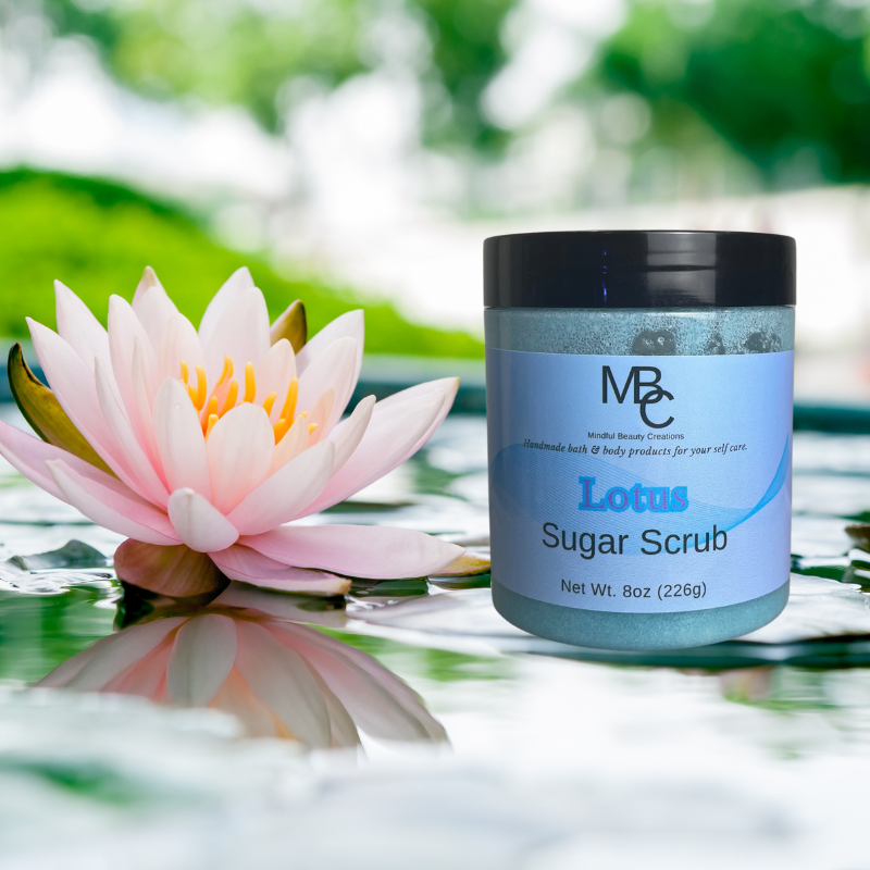Sugar Scrub, light blue color, scent Lotus