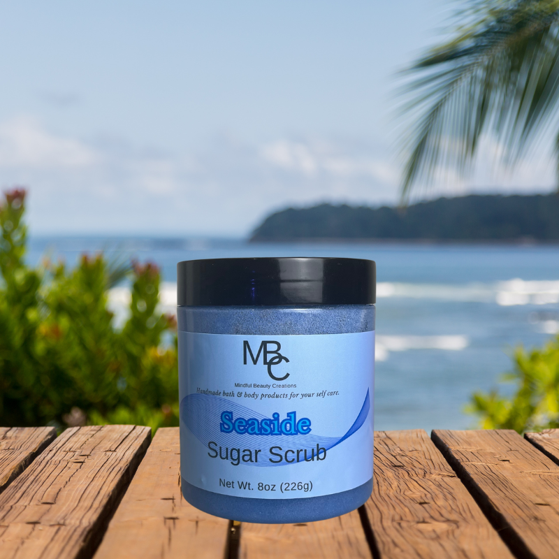 Sugar Scrub, dark blue color, scent Seaside