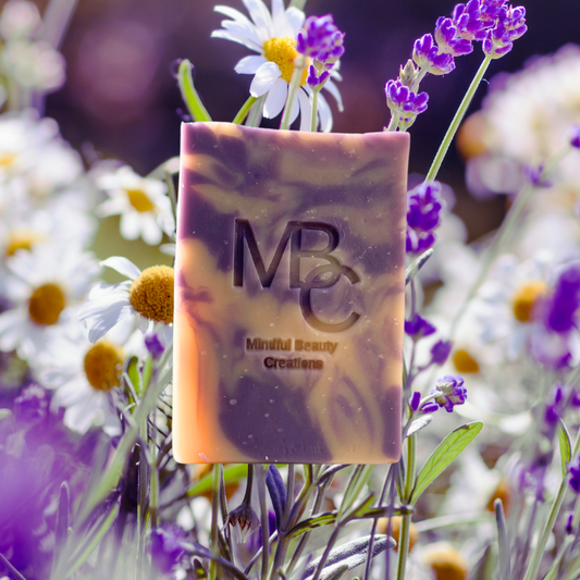 Purple and tan swirl pattern handmade bar soap. Lavender and Chamomile scent